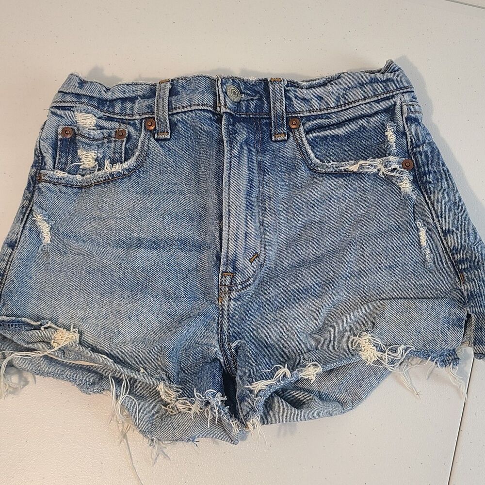 Abercrombie & Fitch Shorts Womens 00 24 Blue The Mom High Rise Denim Distressed